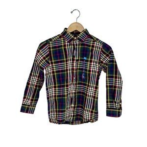 The Childrens Place Boys Plaid Long Sleeve Shirt M 7/8 Cotton